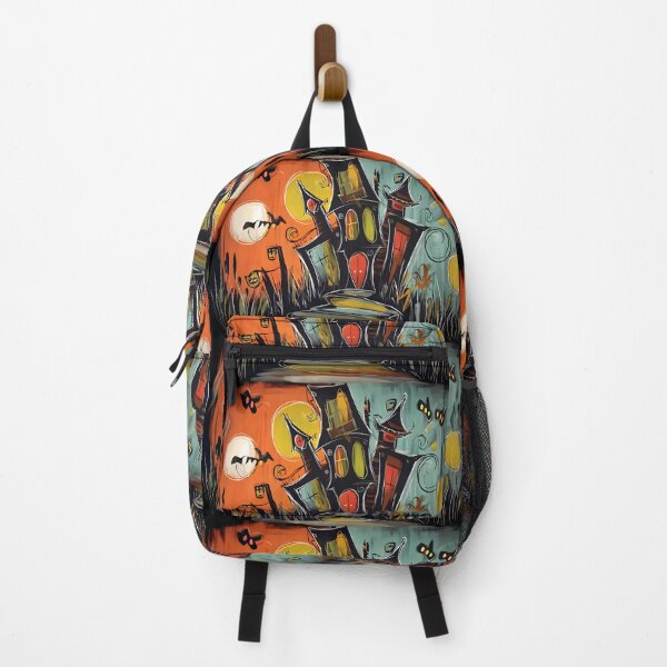 Item preview, Twisted Surreal Haunted House Under a Vibrant Moonlit Sky with Bats and Spooky Glow designed and sold by OlfactoART Studio.