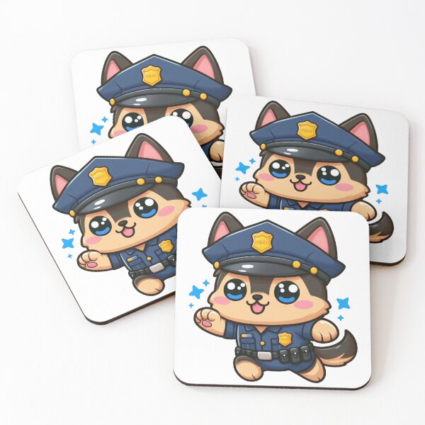 Item preview, Cute Kawaii German Shepherd in Police Uniform – Funny Dog Art designed and sold by SketchOnScreen.