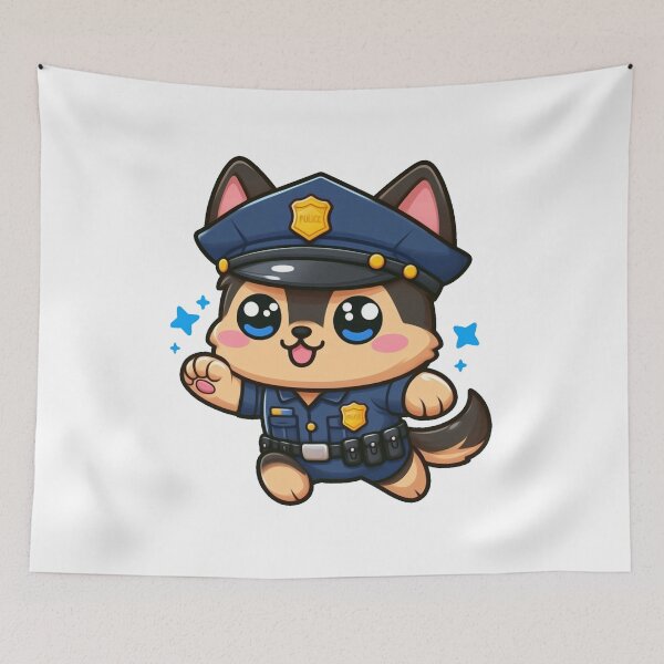 Artikelvorschau, Süßer Kawaii Deutscher Schäferhund in Polizeiuniform – Lustige Hundekunst entworfen und verkauft von SketchOnScreen.