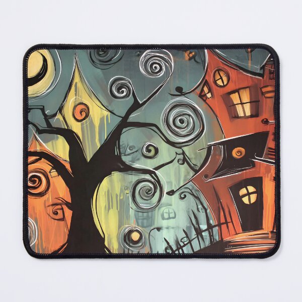 Item preview, Halloween Horror Night: Crooked House Beneath a Swirling Moonlit Sky with Twisted Trees and Quirky Charm designed and sold by OlfactoART Studio.