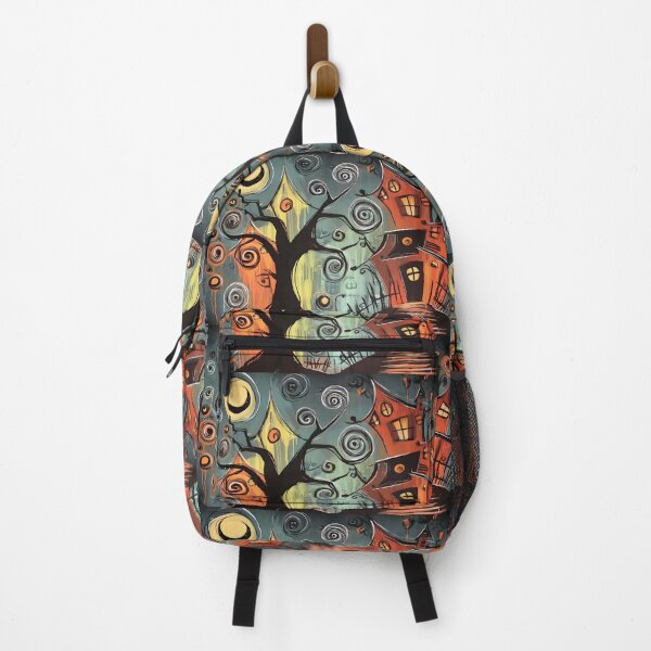 Item preview, Halloween Horror Night: Crooked House Beneath a Swirling Moonlit Sky with Twisted Trees and Quirky Charm designed and sold by OlfactoART Studio.