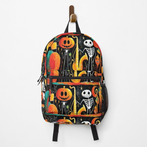 Item preview, Halloween Hall Trio with Skeleton Pumpkin and Pumpkin Creature Playing Saxophone designed and sold by OlfactoART Studio.
