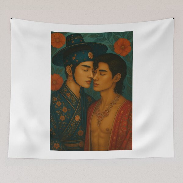 Item preview, Romantic Korean Joseon Couple with Hibiscus Flowers designed and sold by Aryabek.