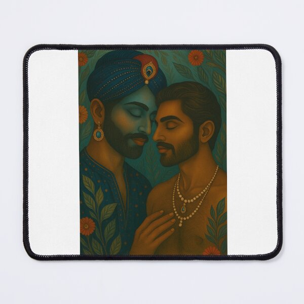 Item preview, Romantic Indian Gay Couple with Sapphire Turban and Floral Accents designed and sold by Aryabek.
