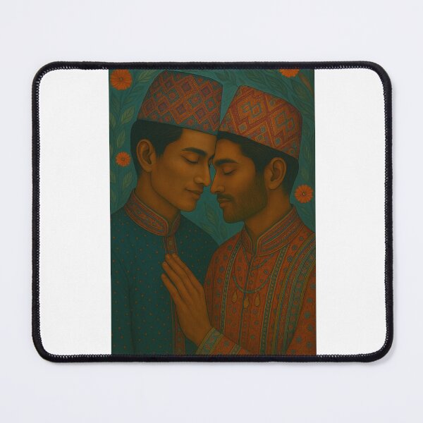 Item preview, Traditional Nepalese Gay Couple with Nepali Topi in Loving Embrace designed and sold by Aryabek.