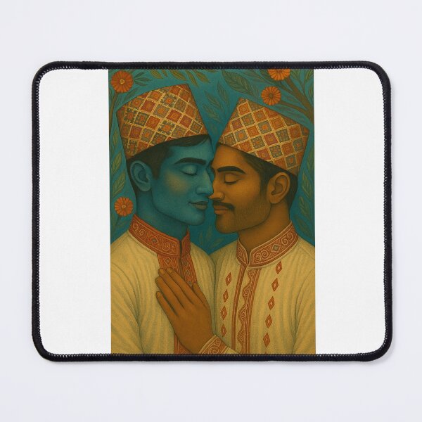 Item preview, Nepalese Couple in Daura Suruwal with Dhaka Topi and Floral Motifs designed and sold by Aryabek.