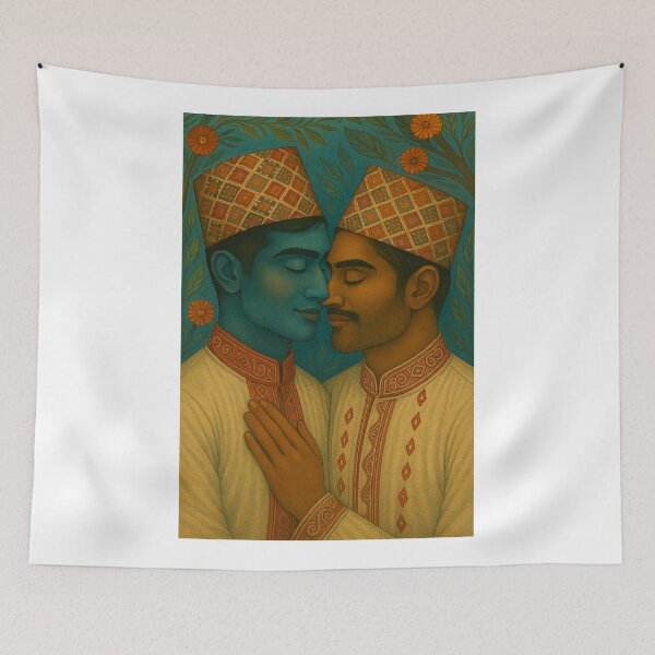 Item preview, Nepalese Couple in Daura Suruwal with Dhaka Topi and Floral Motifs designed and sold by Aryabek.