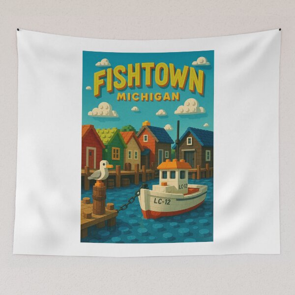 Item preview, Fishtown Michigan in Playful Lego-Inspired Harbor Scene designed and sold by Aryabek.