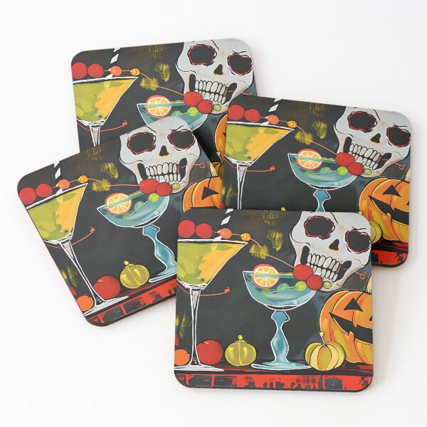 Item preview, Sip Into Halloween Fun with Glamorous Cocktails Jack-o-Lantern and Spooky Skull designed and sold by OlfactoART Studio.