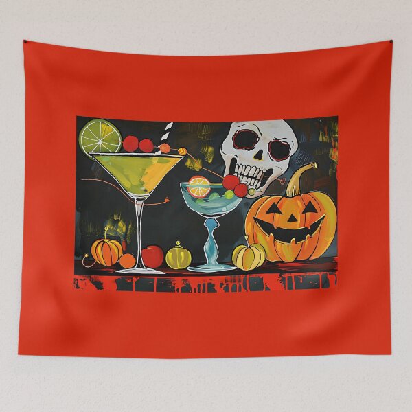 Item preview, Sip Into Halloween Fun with Glamorous Cocktails Jack-o-Lantern and Spooky Skull designed and sold by OlfactoART Studio.