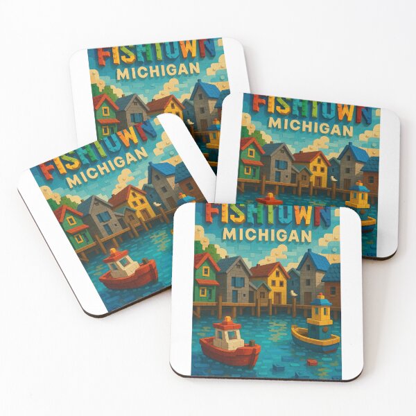 Item preview, Fishtown Michigan Sunset in Vibrant Lego Style designed and sold by Aryabek.