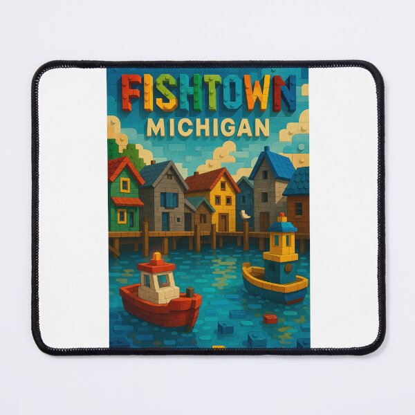 Item preview, Fishtown Michigan Sunset in Vibrant Lego Style designed and sold by Aryabek.