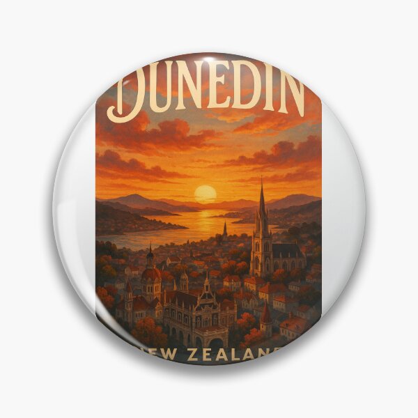 Item preview, Dunedin New Zealand Skyline with Historic Landmarks at Sunset designed and sold by Aryabek.