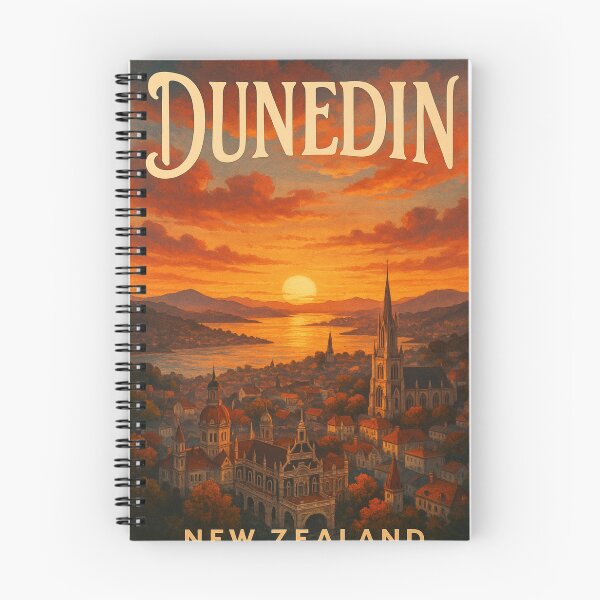 Item preview, Dunedin New Zealand Skyline with Historic Landmarks at Sunset designed and sold by Aryabek.