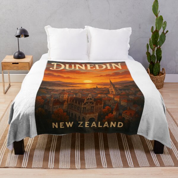 Item preview, Dunedin New Zealand Skyline with Historic Landmarks at Sunset designed and sold by Aryabek.