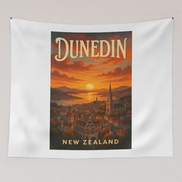 Item preview, Dunedin New Zealand Skyline with Historic Landmarks at Sunset designed and sold by Aryabek.
