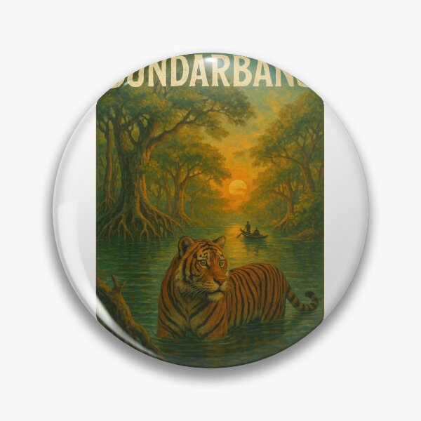 Item preview, Sunset in the Sundarbans with Tiger and Riverboat designed and sold by Places On Earth.
