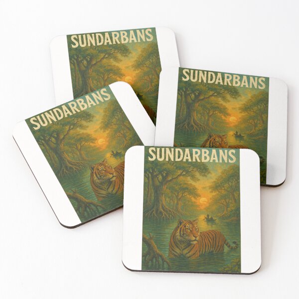 Item preview, Sunset in the Sundarbans with Tiger and Riverboat designed and sold by Places On Earth.