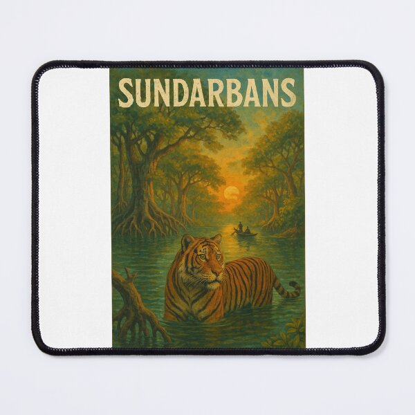 Item preview, Sunset in the Sundarbans with Tiger and Riverboat designed and sold by Places On Earth.