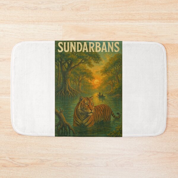 Item preview, Sunset in the Sundarbans with Tiger and Riverboat designed and sold by Places On Earth.