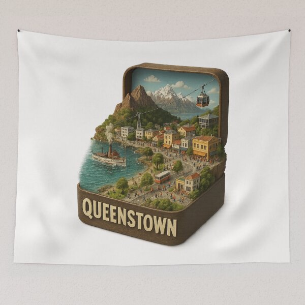 Item preview, Queenstown New Zealand with Lake Wakatipu and Skyline Gondola designed and sold by Places On Earth.