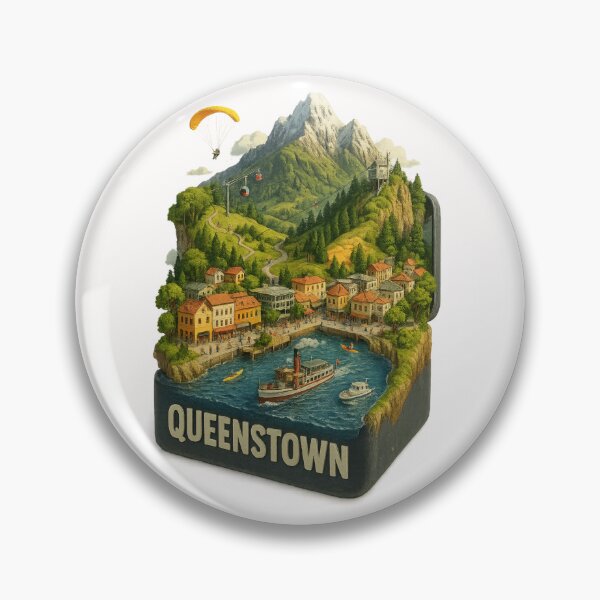 Item preview, Alpine Queenstown New Zealand with Paragliding and Steamboat designed and sold by Places On Earth.