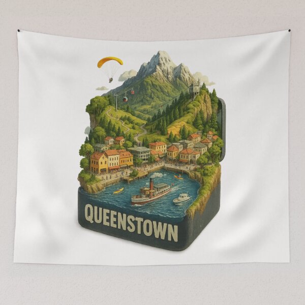 Item preview, Alpine Queenstown New Zealand with Paragliding and Steamboat designed and sold by Places On Earth.
