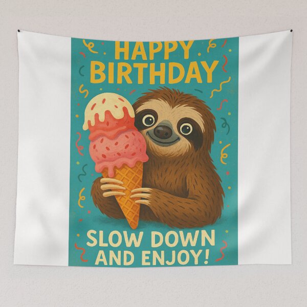 Item preview, Happy Birthday Sloth Holding Giant Ice Cream Cone designed and sold by Places On Earth.