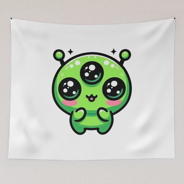 Item preview, Cute Kawaii Green Alien with Three Eyes – Adorable Cartoon Extraterrestrial designed and sold by SketchOnScreen.