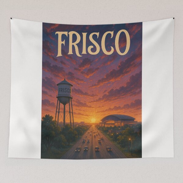 Item preview, Sunset Over Frisco Texas with Water Tower and Arena designed and sold by Places On Earth.