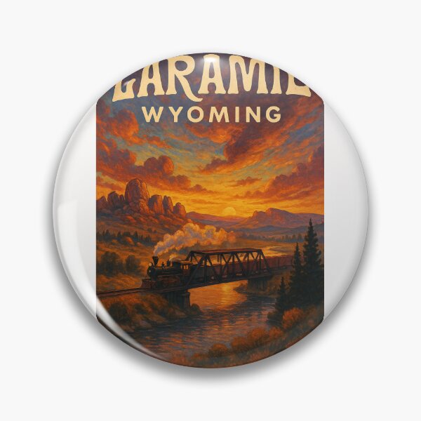 Item preview, Laramie Wyoming at Sunset with Steam Train Crossing the River designed and sold by Places On Earth.