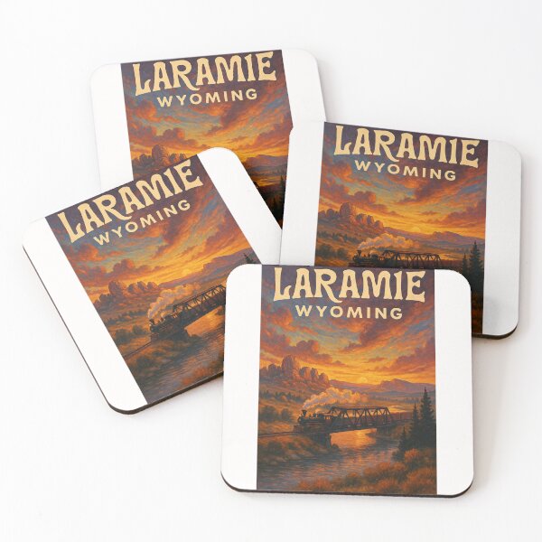 Item preview, Laramie Wyoming at Sunset with Steam Train Crossing the River designed and sold by Places On Earth.