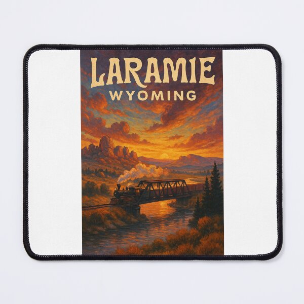 Item preview, Laramie Wyoming at Sunset with Steam Train Crossing the River designed and sold by Places On Earth.