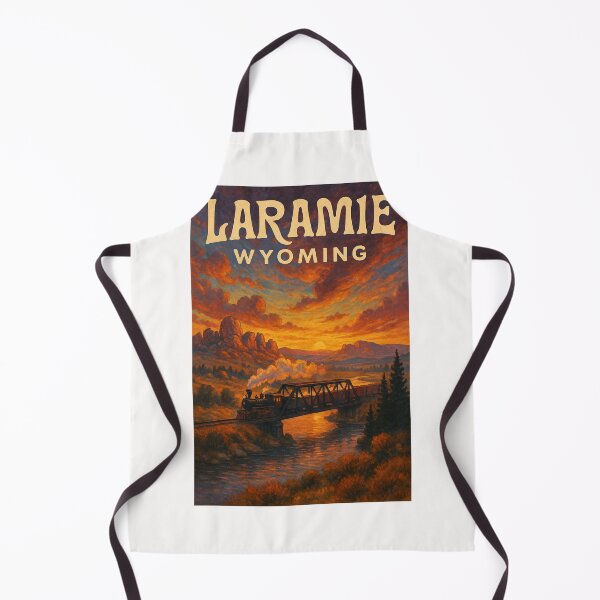 Item preview, Laramie Wyoming at Sunset with Steam Train Crossing the River designed and sold by Places On Earth.