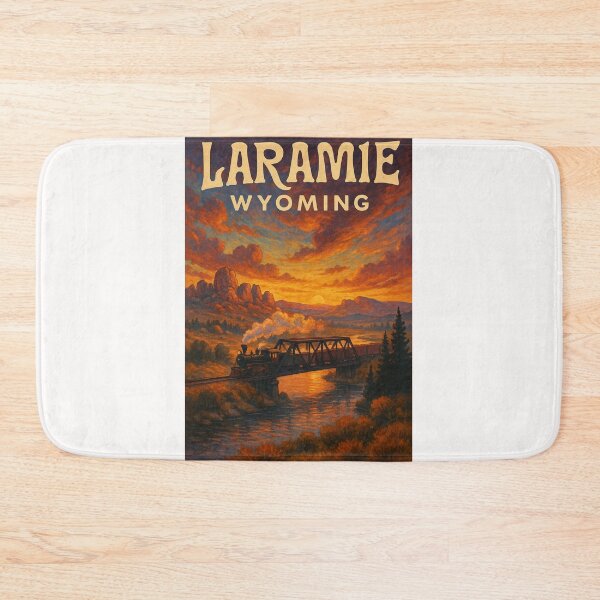Item preview, Laramie Wyoming at Sunset with Steam Train Crossing the River designed and sold by Places On Earth.