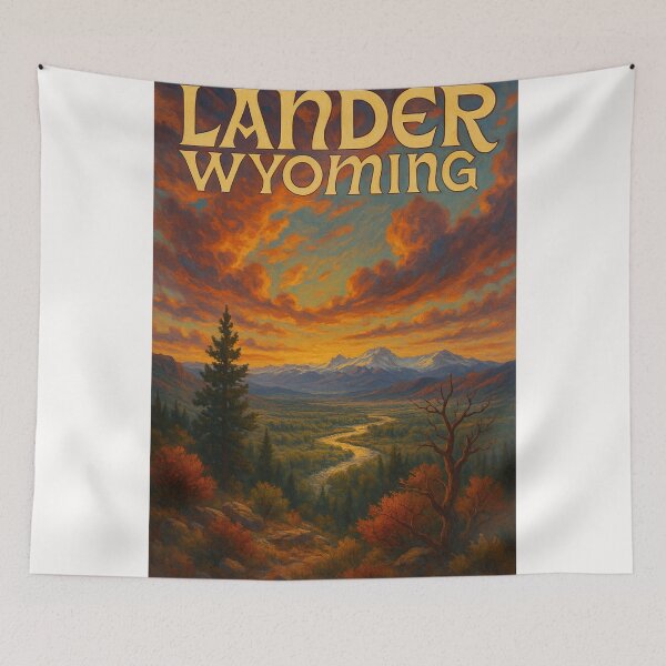 Item preview,  Lander Wyoming with River Valley and Wind River Mountains at Sunset designed and sold by Places On Earth.