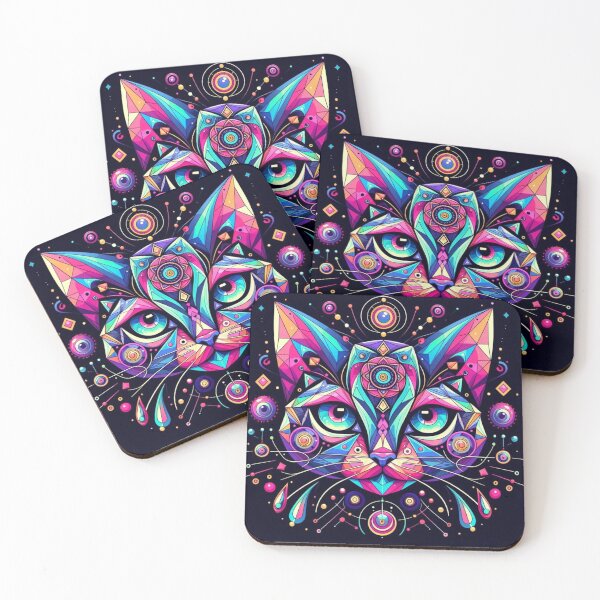 Item preview, Colorful geometric decorative mystic cat  designed and sold by Dogandesighn.