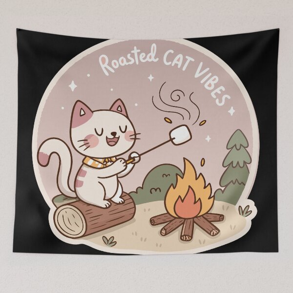 Item preview, ute Cartoon Cat Roasting Marshmallow – “Roasted Cat Vibes” Whimsical  Design designed and sold by VividOrganica.