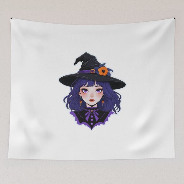 Item preview, Anime Witch in Purple – Magical Kawaii Halloween Art designed and sold by OsasChild.