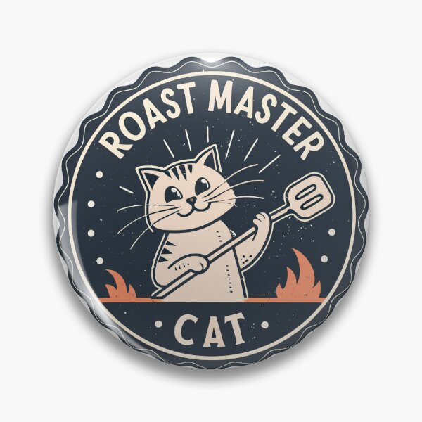 Item preview, Retro Badge Cat Design – “Roast Master Cat” with Marshmallow Fork, Distressed Monochrome Style designed and sold by VividOrganica.