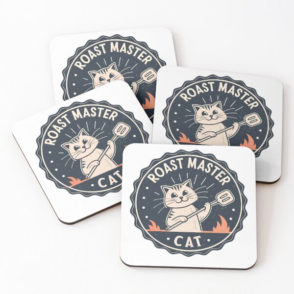 Item preview, Retro Badge Cat Design – “Roast Master Cat” with Marshmallow Fork, Distressed Monochrome Style designed and sold by VividOrganica.