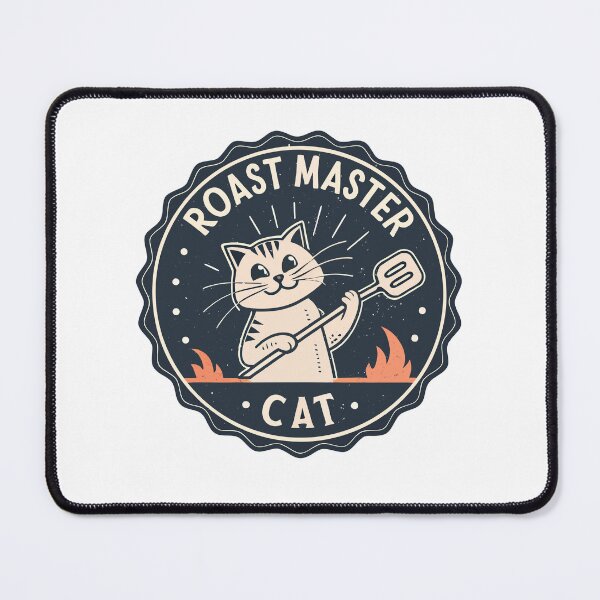 Item preview, Retro Badge Cat Design – “Roast Master Cat” with Marshmallow Fork, Distressed Monochrome Style designed and sold by VividOrganica.