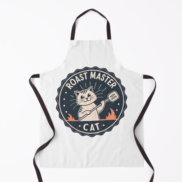 Item preview, Retro Badge Cat Design – “Roast Master Cat” with Marshmallow Fork, Distressed Monochrome Style designed and sold by VividOrganica.