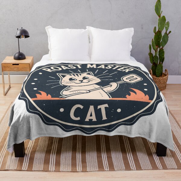 Item preview, Retro Badge Cat Design – “Roast Master Cat” with Marshmallow Fork, Distressed Monochrome Style designed and sold by VividOrganica.