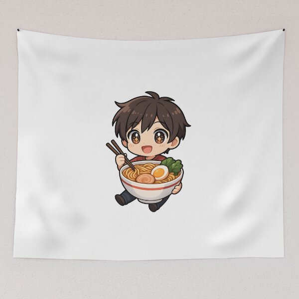 Item preview, Kawaii Boy Eating Ramen – Cute Anime Food Illustration designed and sold by OsasChild.