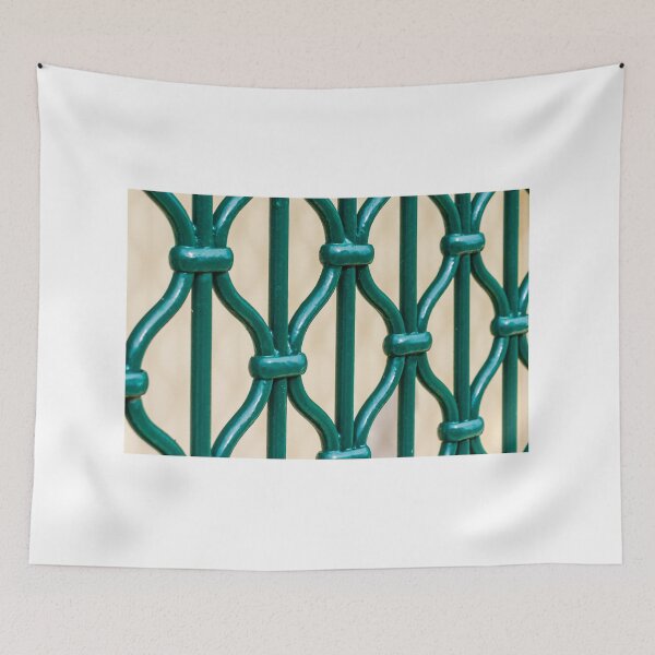 Item preview, Close-Up View of a Decorative Green Metal Security Fence Patterned Design designed and sold by Nmallia.