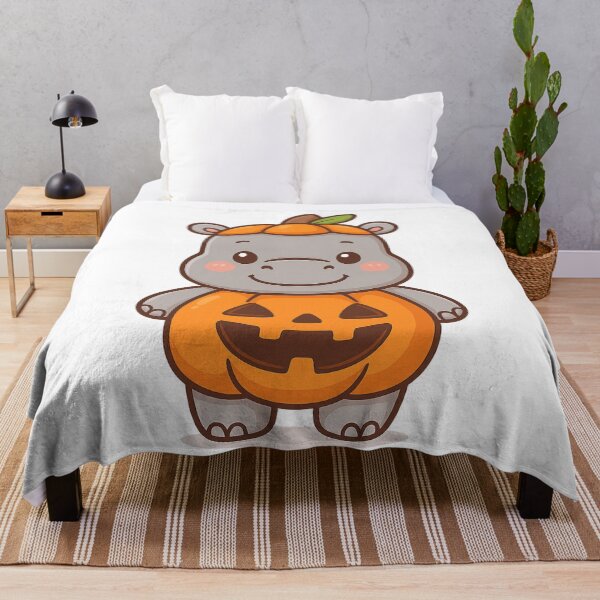Item preview, Cute Kawaii Pumpkin Hippo – Adorable Halloween Cartoon Animal Illustration designed and sold by ThaiArtShop.