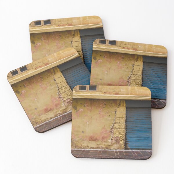 Item preview, Old Weathered Yellow Wall with Blue Shuttered Door and Rustic Texture designed and sold by Nmallia.