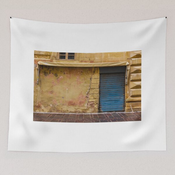 Item preview, Old Weathered Yellow Wall with Blue Shuttered Door and Rustic Texture designed and sold by Nmallia.
