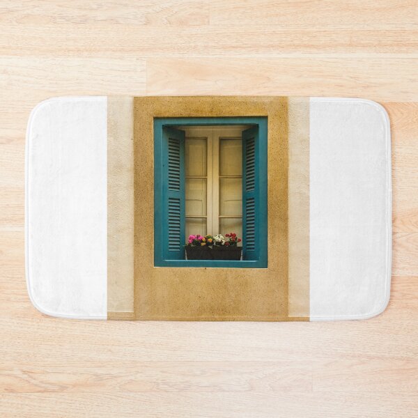Item preview, Charming Window With Blue Shutters and Colorful Flowers in Urban Setting designed and sold by Nmallia.